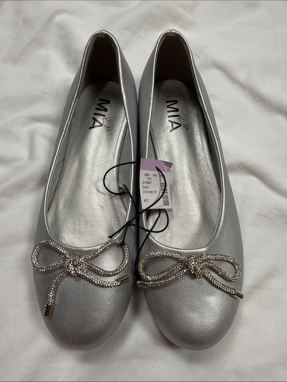 MIA Metallic Silver Crystal Bow Ballet Flats